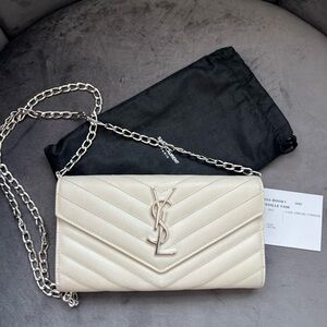 YSL Cassandre monogram cream wallet on chain